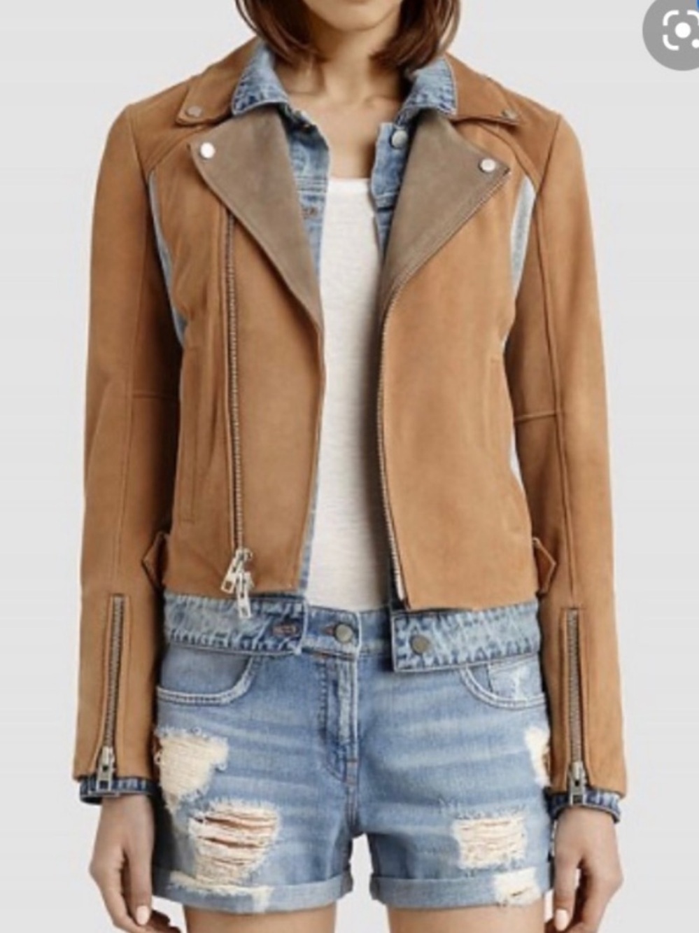 AllSaints Frame Denim & Suede Jacket Mixed Media Moto Jacket